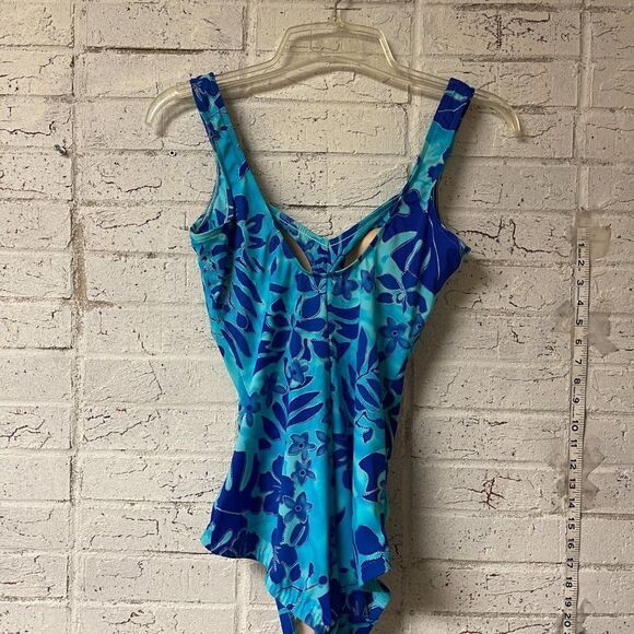 Vintage Blue One Piece Tropical Resort Swimsuit Small - Picture 5 of 8